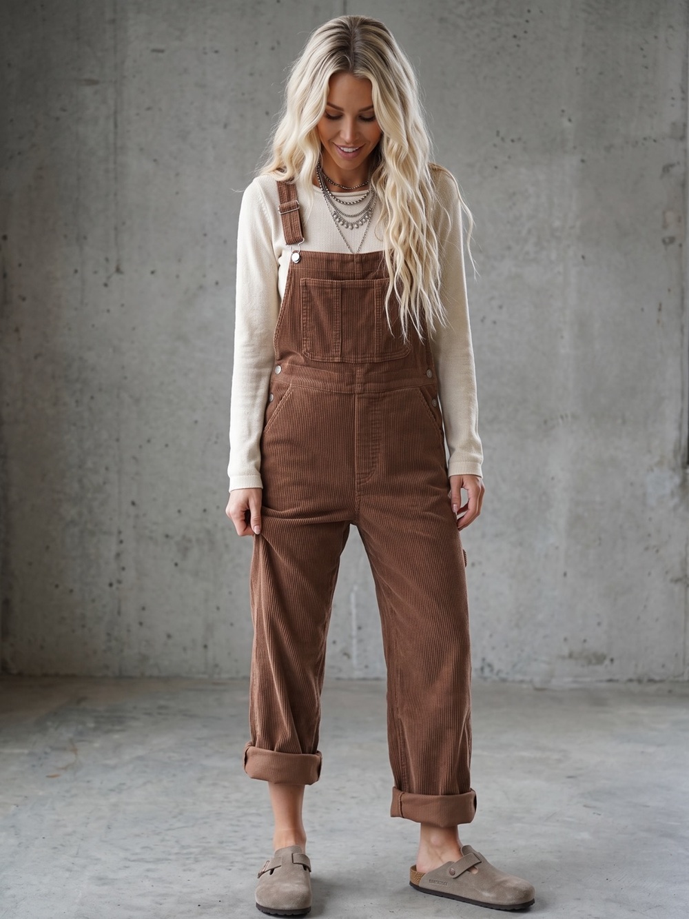NWT Boho Carpenter Relaxed Classic Fit Corduroy Washed Brown Overalls - Picture 7 of 13